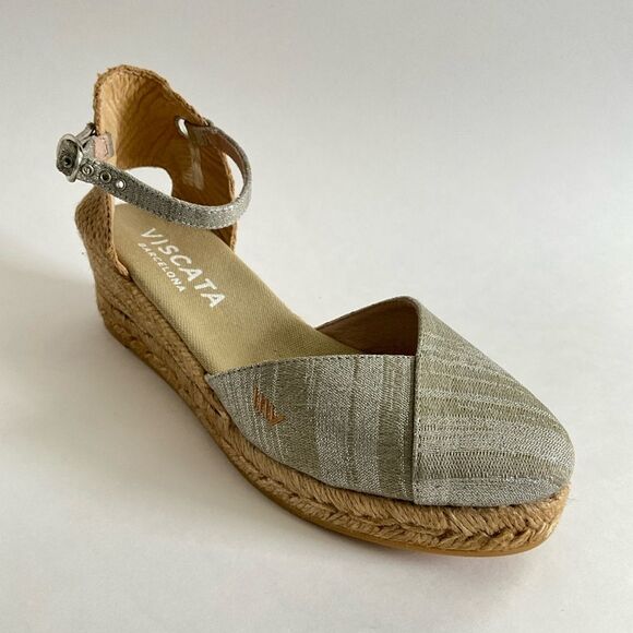 Viscata Barcelona Canvas Wedge Sandals Espadrille Ankle Strap Gray 39 - Picture 9 of 12